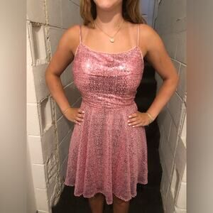 Pink Sequin Semi Formal Cocktail Dress Corset Back size 2
